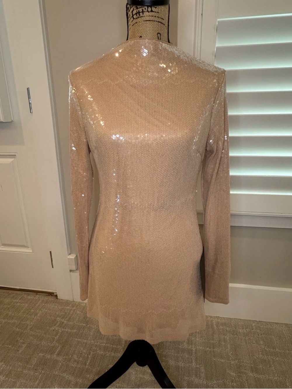 Lulu's Nude Sequin Long-Sleeve Mini Dress - Picture 3 of 4